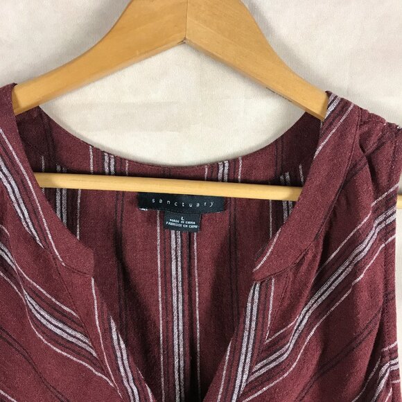 SANCTUARY Rustic Red Striped Linen Blend Sleeveless Top LARGE - Picture 2 of 6